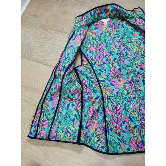 Lilly Pulitzer Getaway Quilted Vest Blue Lightweight Snap Zip Front XS XSmall - Picture 10 of 10